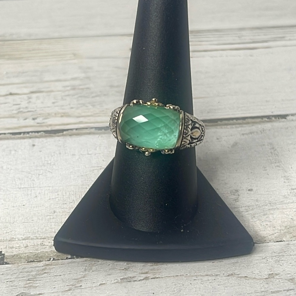 Barbara Bixby Chrysoprase Doublet Ring 18K Gold & 925 Sterling Silver Size 9
